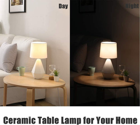 SOTTAE Modern Small Ceramic Table Lamp, White Irregular Geometric Bedside Table lamp for Bedroom,Nightstand Lamps
