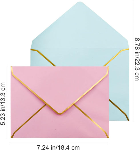 VANRA 150 Pack Colorful Self Seal A7 Invitation Envelopes V Flap with Gold Border for Greeting Cards, Weddings