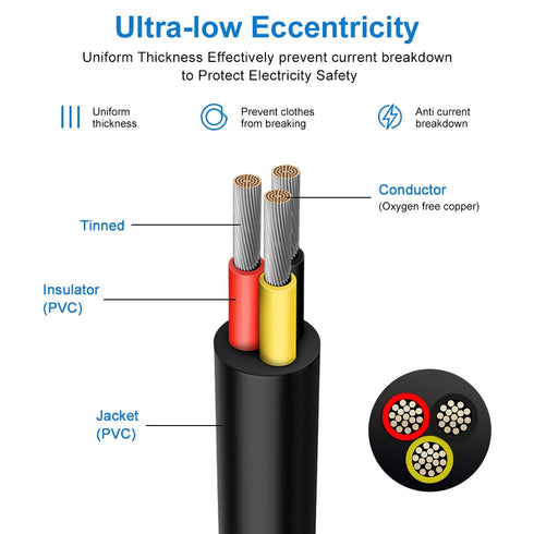 50FT 22AWG 22 Gauge 3 Conductor Electrical Wire, Black PVC Stranded Tinned Copper 3 Wire Cable, 22/3 Cord