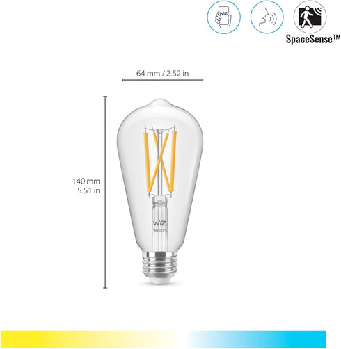 60W ST19 Bulbs E26 Bulb 1 Pack WiZ Connected Tunable White Filament LED Smart Light - Connects to Your Wi-Fi - Smart