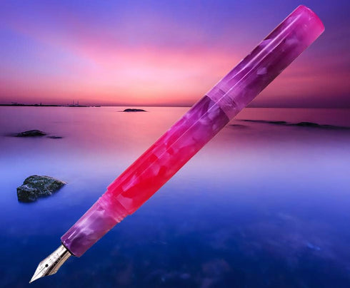 Fountain Pen Fine Nib & Glass Dip Pen Gradient Violet Celluloid, Mini Pocket Travel Writing Gift Pen for Business