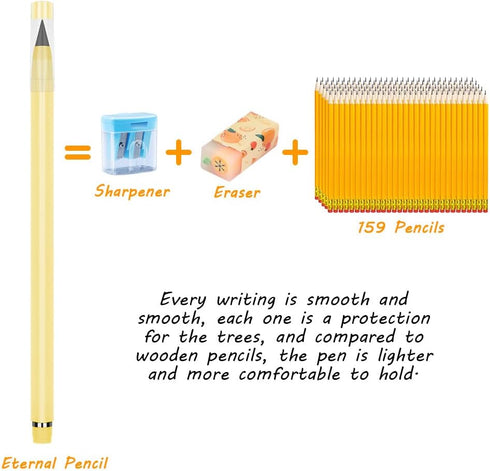 Infinity Pencil, 10PCS Inkless Pencil with 10 Replaceable Nibs and 20 Erasers, No-Sharpening for Kids Writing
