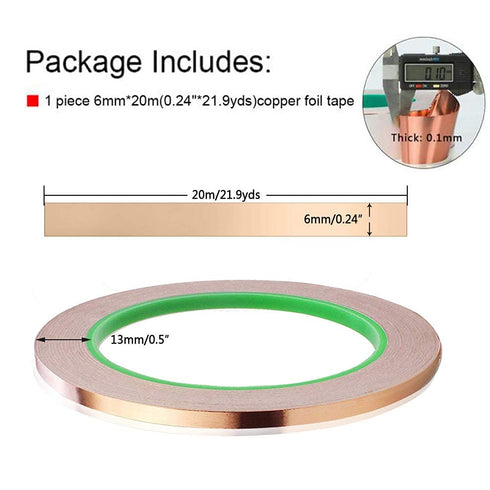 Oubaka Copper Foil Tape, Double-Sided Conductive Adhesive for EMI Shielding, Electrical Repairs (1/4" x 21.9 yards)
