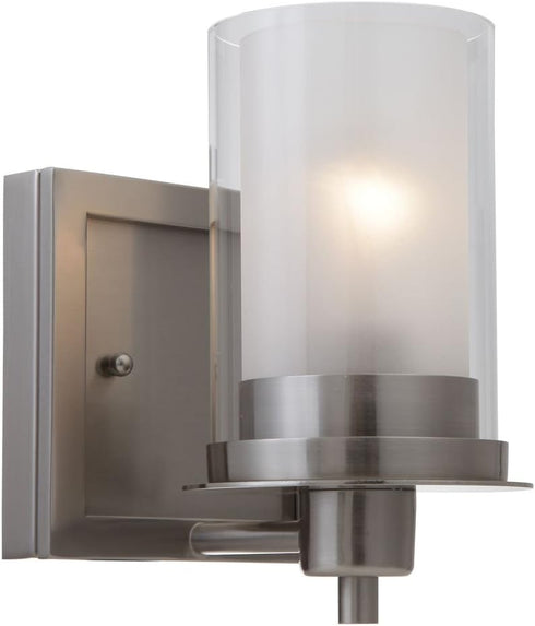 Designers Impressions Juno Satin Nickel 1 Light Wall Sconce/Bathroom Fixture with Clear and Frosted