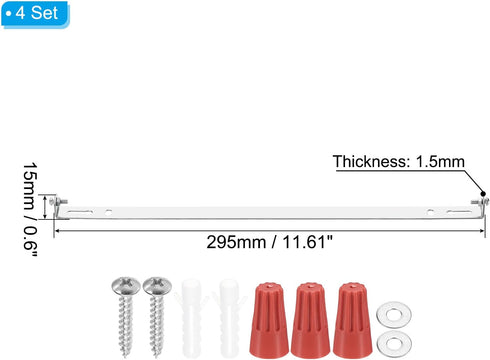 295mm (11.61") 4 Set PATIKIL Universal Light Fixture Mounting Bracket Kit, Silver Tone Ceiling Light Plate with Screws
