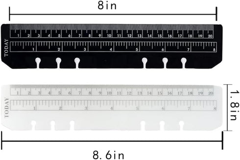 EYAKEG 2Pcs A5 6-Hole (A5, Black/Clear Plastic Page Marker Pouch Measuring Today Ruler for Size Binder Notebook Black +