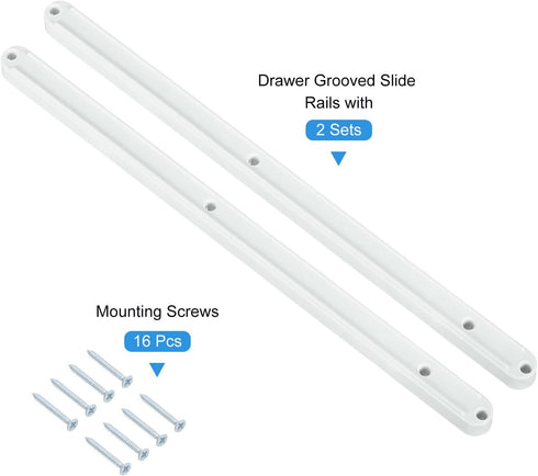 2Set 300mm uxcell Drawer Slides, - Plastic Drawer Rails with Screw, Side Mounted Grooved Guide Rail for Cabinet Drawer