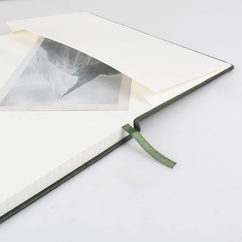 Grid Journal Bullet Notebook - Dark Green Leather Cover, 8.3 x 5.7 Inch, 160 Pages, 100gsm Paper, Hardcover with Inner