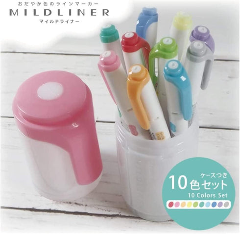 ZEBRA WKT7-HD-P-AZ Highlighter, Mildliner, 10 Colors, Hard Case Included, Perfect for School and Office