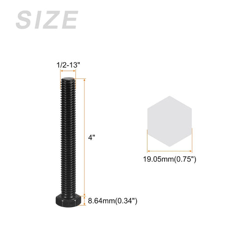 Hex Bolts (1/2-13x4") 10Pcs, 304 Stainless Steel Fully Threaded Hex Head Screw Bolt for Furniture Repair, Black
