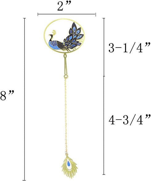yueton Peacock Metal Bookmarks, 24K Gold Plated Brass Page Marker with Metal Pendant