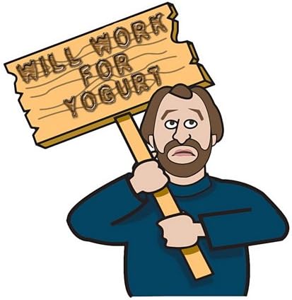 3dRose 8 Inch Funny Humorous Man Guy with A Sign Will Work for Yogurt Ceramic Tile