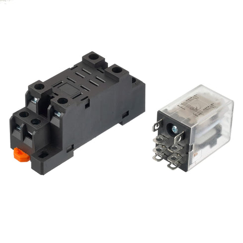 AC 12V Electromagnetic Power Relay HH52P JQX-13FL 62PL Coil 8 Pin 10A DPDT LED Indicator with Plug-in Terminal Socket and DIN Slotted aluminum Rail