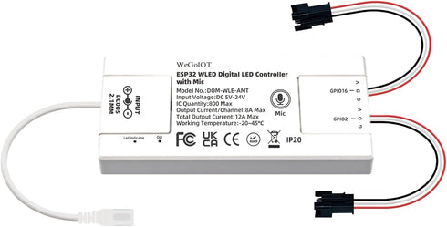 ESP32 DC5-24V WS2811 WS2812B SK6812 SM16703P Ultra-Thin WLED Digital Light Strip Controller with Mic Sound Mode RGB IC