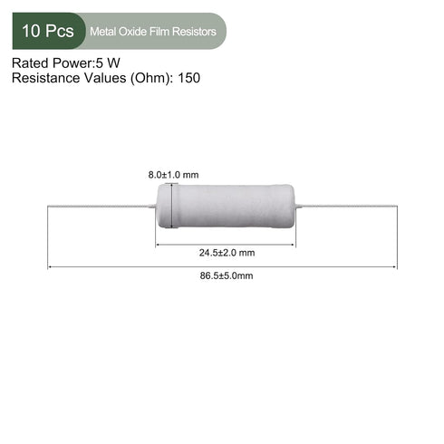 YOKIVE 10 Pcs Metal Oxide Film Resistors, Axis Lead Resistor, Keep Normal Circuit Operation, Great for Electric Power Equipment (Grey, 5W, 150 Ohm)