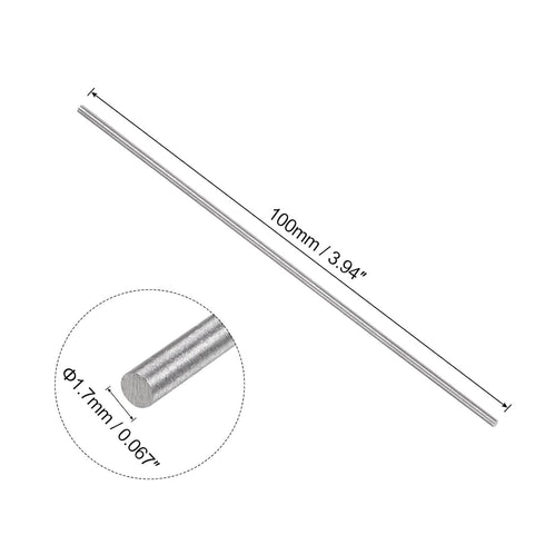 uxcell 5pcs Round Steel Metal Rods, 1.7mm x 100mm High Speed Steel (HSS) Lathe Bar Stock Tool, for Shaft Gear Drill Lathes Boring Machine Turning Miniature DIY Craft