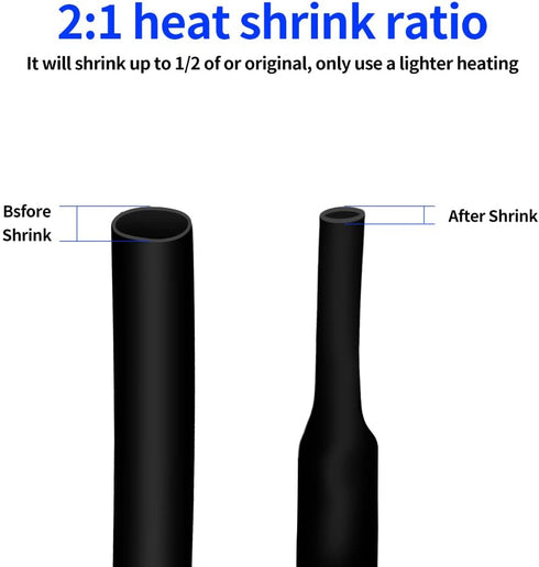 KOOWIN 720 PCS Heat Shrink Tubing Kit, Electrical Cable Wire Sleeve Assortment with Box Set, 2:1 Ratio, 8 Sizes Black