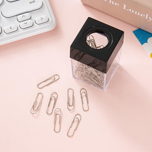 Black Magnetic Paper Clip Dispenser Holder for Desk, School, Office Supplies, Workspace Organizers.