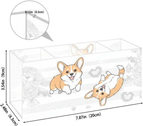 Ainavmxzs 4 Countertop Cute Dogs Acrylic Pencil Holder For Desk With Compartments Makeup Organizer Brush Storage Bar