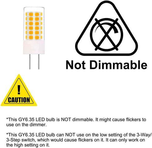 GY6.35 LED Bulbs 12V, T4 JC Type Bi-Pin Base, Warm White 3000K, 35W Halogen Replacement, Non-Dimmable, 4-Pack