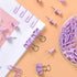 Purple Binder Clips and Paper Clips Push Pins Tacks Sets, Total 72 PCS Assorted Sizes Office Supplies Set for Women,