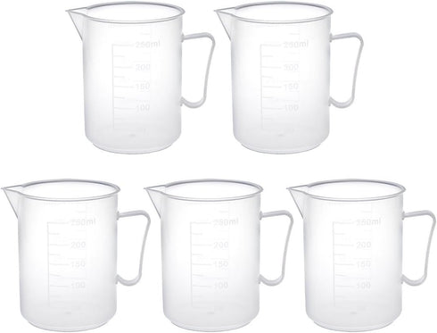 uxcell Measuring Cup 250ml PP Plastic Graduated Beaker with Handle for Lab Kitchen Liquids (5pcs)