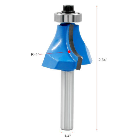 Roundover Router Bit 1" Radius with 1/4" Shank, Corner Rounding Edge Forming Bit for Woodworking Edge Processing, Blue