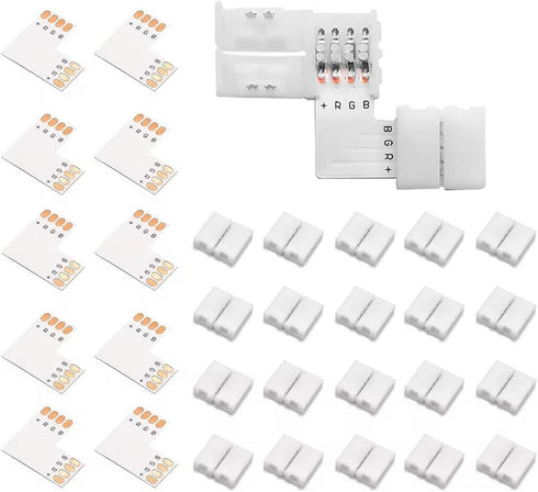 LED Connector, 10pcs L-Boards and 20pcs 4-pin Connection Clips for 4-pin Multi-Color 10mm LED Strip Lights