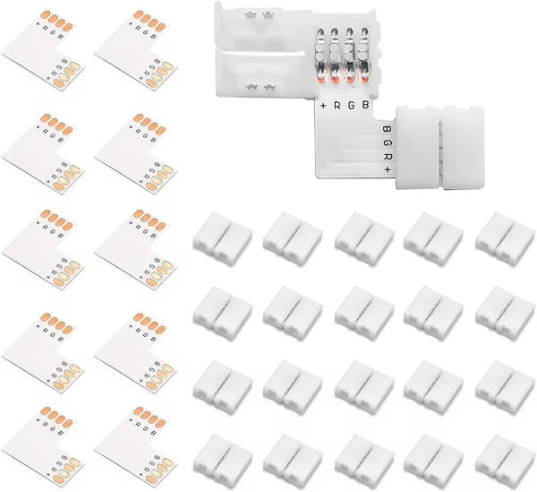 LED Connector, 10pcs L-Boards and 20pcs 4-pin Connection Clips for 4-pin Multi-Color 10mm LED Strip Lights