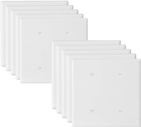 2-Gang Blank Wall Plate Outlet Cover, Unbreakable Polycarbonate Double Blank Faceplate, White (10 Pack)