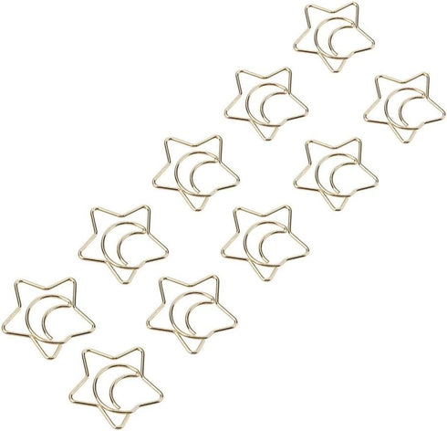 Golden Paper Clips, 10Pcs Funny Bookmark Marking Clips with Storage Case, Plastic Coated Electroplating Star Moon for