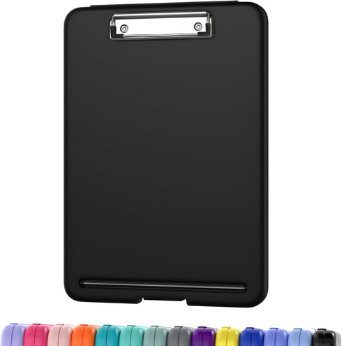 Clipboard with Storage, 8.5 x 11” Heavy Duty Nursing Clipboard with Low Profile Clip, Coaches Clipboard (Black)