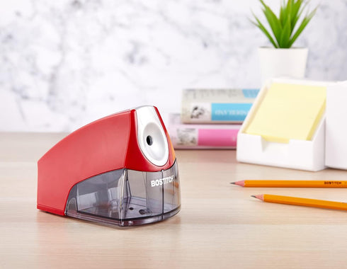 Bostitch Office Personal Electric Pencil Sharpener, Powerful Stall-Free Motor, High Capacity Shavings Tray, Red