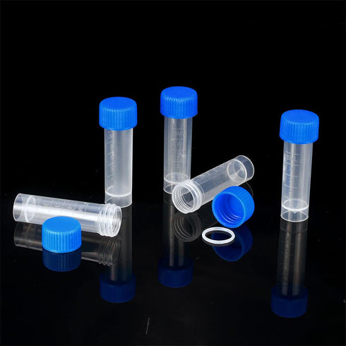 100PCS 5ml Plastic Small Vials with Screw Caps, Sample Tubes Cryotubes, PP Material, Free from DNase, RNase, Human DNA