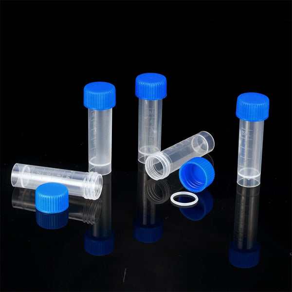 100PCS 5ml Plastic Small Vials with Screw Caps, Sample Tubes Cryotubes, PP Material, Free from DNase, RNase, Human DNA