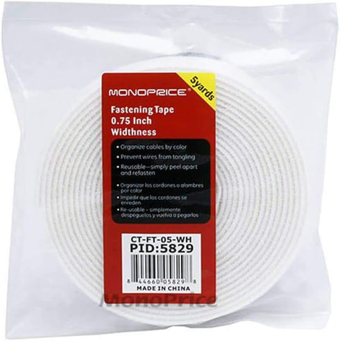 Monoprice 3-Pack Hook & Loop Fastening Tape, 5 Yard/roll, 0.75-inch - White
