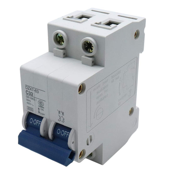32 Amp Dual-Pole Circuit Breaker Switch for Household Appliance Circuit Security Protection, Din Rail Mounted (DZ47-63