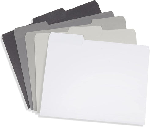 Blue Summit Supplies 100 Grayscale File Folders, Letter Size, 1/3 Cut Tab, Modern Gray, Black, White
