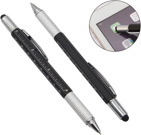 Screwdriver Pen Multitool, Touch Screen Stylus Ballpoint Tech Tool Pen with Ruler Level, Metal Hexagon Pen for Men