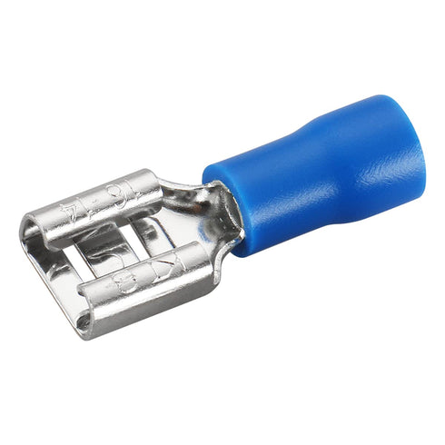 Baomain 1/4" Female & Male Spade Connectors, 16-14 AWG Insulated Crimp Terminals, Blue (200-Pack)