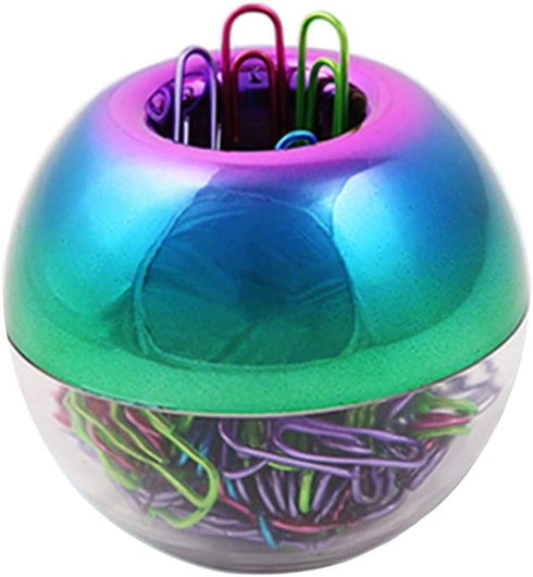 Rainbow Paper Clips Holder - Medium Holographic Paper Clip Dispensers, 100pcs 28mm Colorful Paperclips for Desk