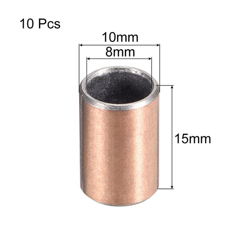 uxcell Sleeve Bearing 8mm Bore x 10mm OD x 15mm Length, 10pcs Plain Bearings Wrapped Oilless Bushings