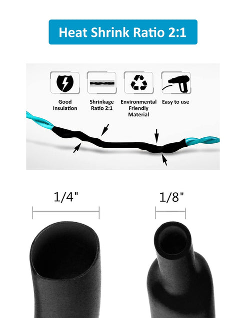 650 Pcs Black Heat Shrink Tubing, innhom UL Approved 2:1 Electrical Cable Wire Kit Set for Long Lasting Insulation