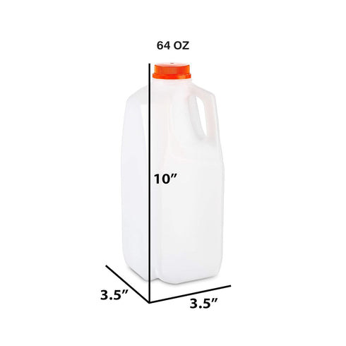 MT Products 64 Oz HDPE Plastic Juice Bottles Set - 6 Bottles & 6 Orange Tamper Evident Caps - Made in USA