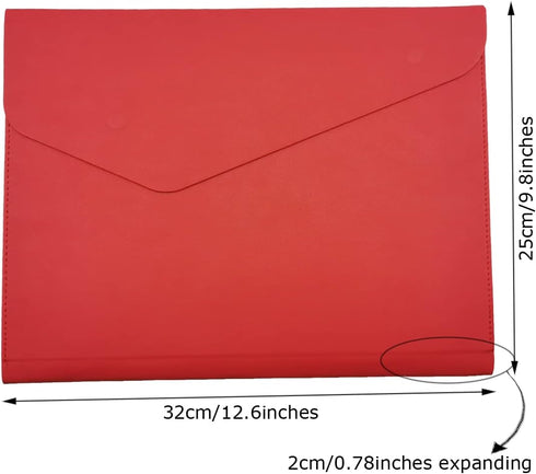 Enyuwlcm PU A4 Leather File Folder - Document Holder Stylish Portfolio Envelope Case with Strap, Red