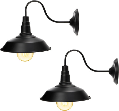 Cedilis 2 Pack Black Wall Sconce Light, Retro Flat Barn Lights, Farmhouse