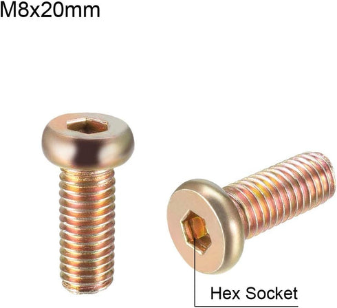 uxcell M8x20mm Furniture Screw, Hex Socket Machine Screws, Zinc Plated Fasteners, 10Pcs