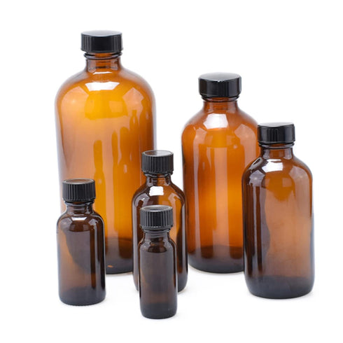 Set 4 of Refillable Boston Round Glass Bottles for Essential Oils