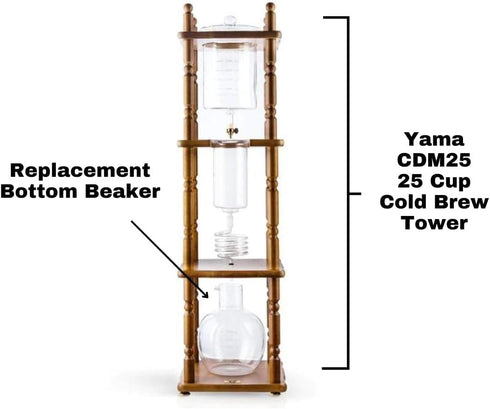 Yama CDM25 Replacement Bottom Beaker, Borosilicate Glass for 25 Cup Cold Brew Towers, Heat-Resistant, Dishwasher Safe