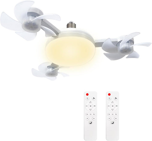 amgolibi Bulb Dimmable 3-Speed, Bulb Socket Fan Light with Remote, Screw in Ceiling Fan, Light Fan with LED, Easy